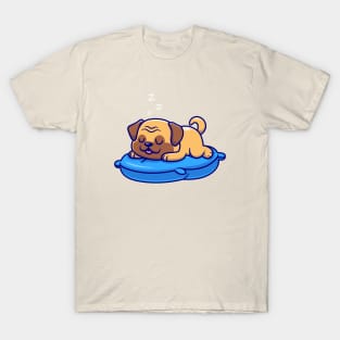 Cute Pug Dog Sleeping On Pillow Cartoon T-Shirt